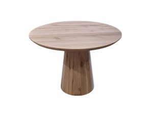 Eiken tafel rond met facetkant en conisch onderstel