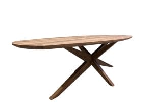 Eikenhouten Deens ovaal in de kleur walnoot met houten spinpoot