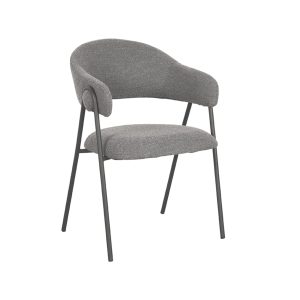 LABEL51 Eetkamerstoel Lowen - Grijs - Boucle - Zwart Metalen Frame