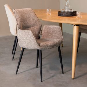 LABEL51 Eetkamerstoel Morris - Stone - Chenille - Zwart Metalen Frame