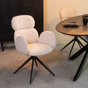 LABEL51 Eetkamerstoel Vidar - Naturel - Boucle - Zwart Metalen Frame