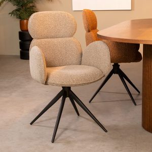 LABEL51 Eetkamerstoel Vidar - Mushroom - Boucle - Zwart Metalen Frame