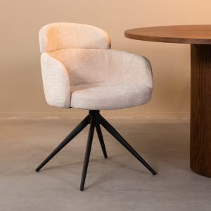 LABEL51 Eetkamerstoel Levi - Naturel - Chenille - Zwart Metalen Frame
