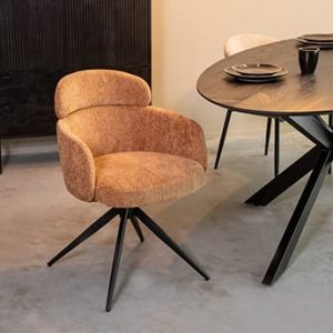 LABEL51 Eetkamerstoel Levi - Cognac - Chenille - Zwart Metalen Frame
