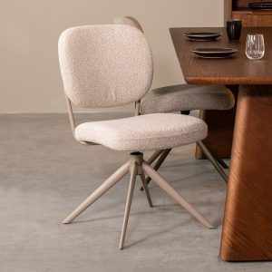 LABEL51 Eetkamerstoel Geneva - Naturel - Boucle - Taupe Metalen Frame