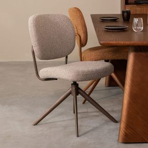 LABEL51 Eetkamerstoel Geneva - Mushroom - Boucle - Brons Metalen Frame