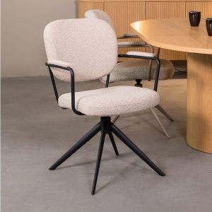 LABEL51 Eetkamerstoel Basel - Naturel - Boucle - Zwart Metalen Frame