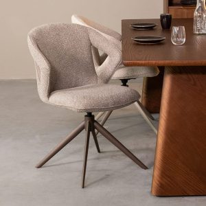 LABEL51 Eetkamerstoel Zurich - Mushroom - Boucle - Brons Metalen Frame