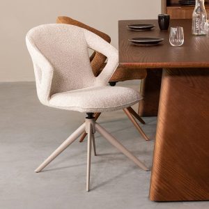 LABEL51 Eetkamerstoel Zurich - Naturel - Boucle - Taupe Metalen Frame