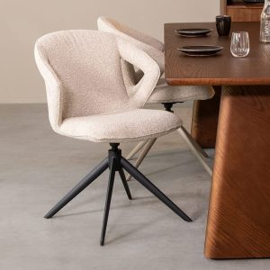 LABEL51 Eetkamerstoel Zurich - Naturel - Boucle - Zwart Metalen Frame