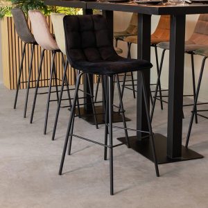 LABEL51 Barkruk Bistro - Zwart - Fluweel - Hoog